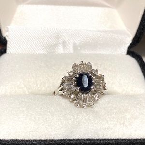 Synthetic Blue Sapphire and Cubic Zirconia Ring